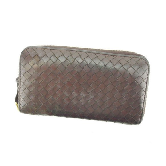 Bottega Veneta Handbags - Bottega Veneta Wallet Purse Intrecciato Brown Gold Woman Authentic Used Y4043